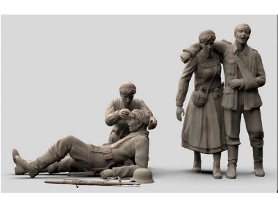 3 Wounded German Soldiers And 2 Nurses And One Soldier - image 1