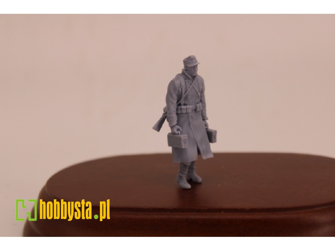 German Soldier Walking In Greycoat With Fieldcap And 2 Mg Ammo Boxes - image 1