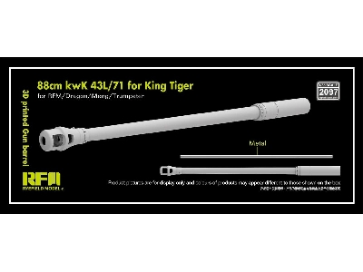 Gun Barrel 88mm Kwk 43l/71 For King Tiger (3d-printed / For Rfm, Dragon, Meng And Trumpeter Kits) - image 1