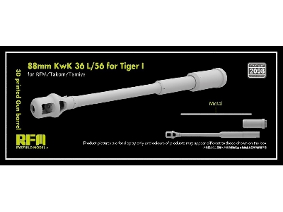 Gun Barrel 88mm Kwk 36 L/56 For Tiger I (3d-printed / For Rfm, Takom And Tamiya Kits) - image 1