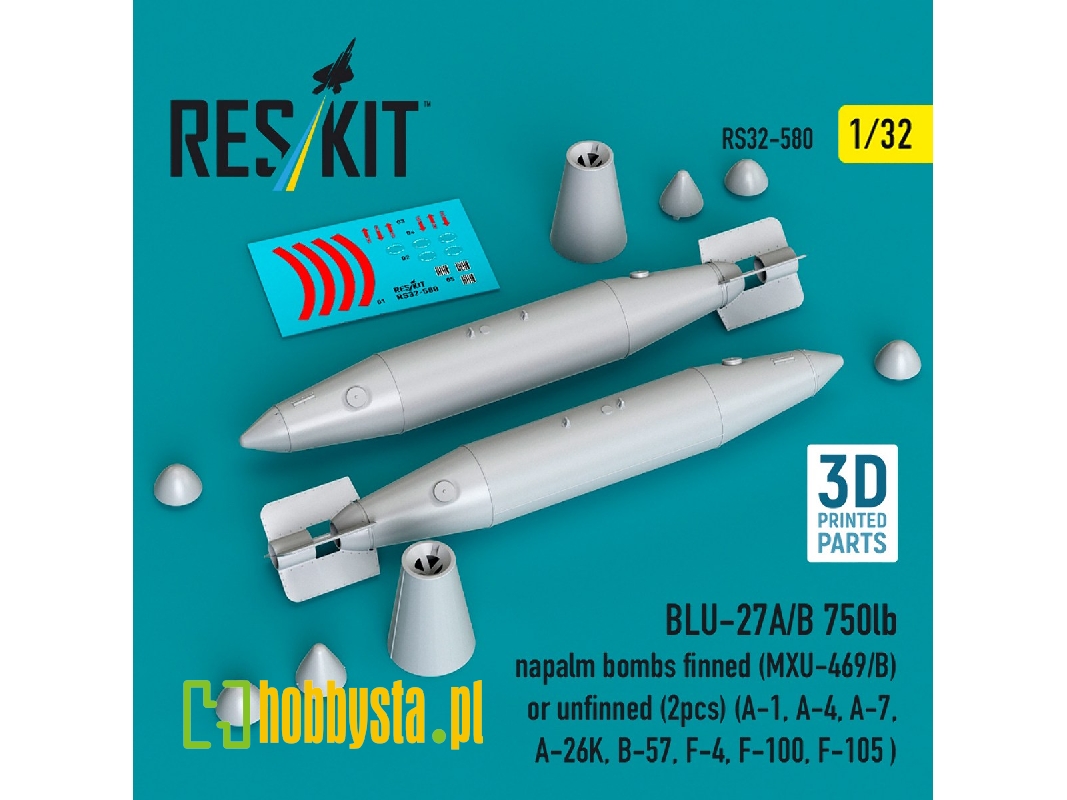 Blu-27a/B 750lb Napalm Bombs Finned (Mxu-469/B) Or Unfinned (2 Pcs / 3-d Printed) - image 1