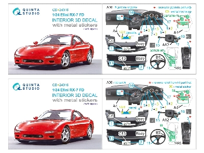 Efini Rx-7 Fd - 3d-printed & Coloured Interior On Decal Paper With Metal Sticker Parts (For Tamiya Kits) - image 2