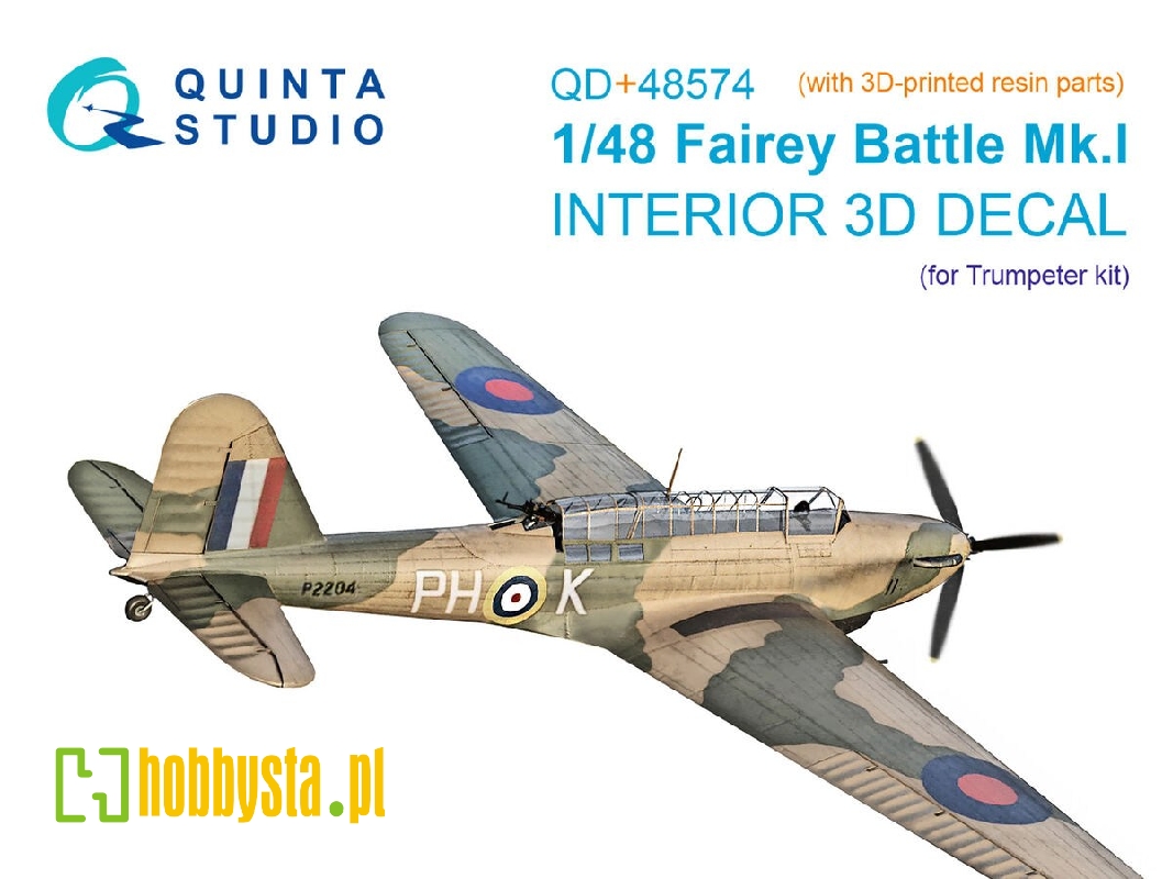 Fairey Battle Mk.I - 3d-printed & Coloured Interior On Decal Paper With 3d-printed Resin Parts (For Trumpeter Kits) - image 1