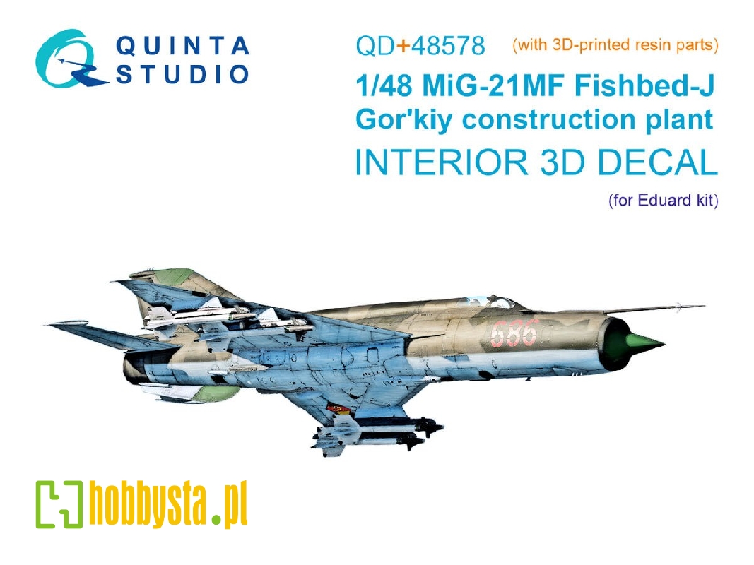 Mig-21 Mf Fishbed-j (Gorkiy Plant) - 3d-printed & Coloured Interior On Decal Paper With 3d-printed Resin Parts (For Eduard Kits)