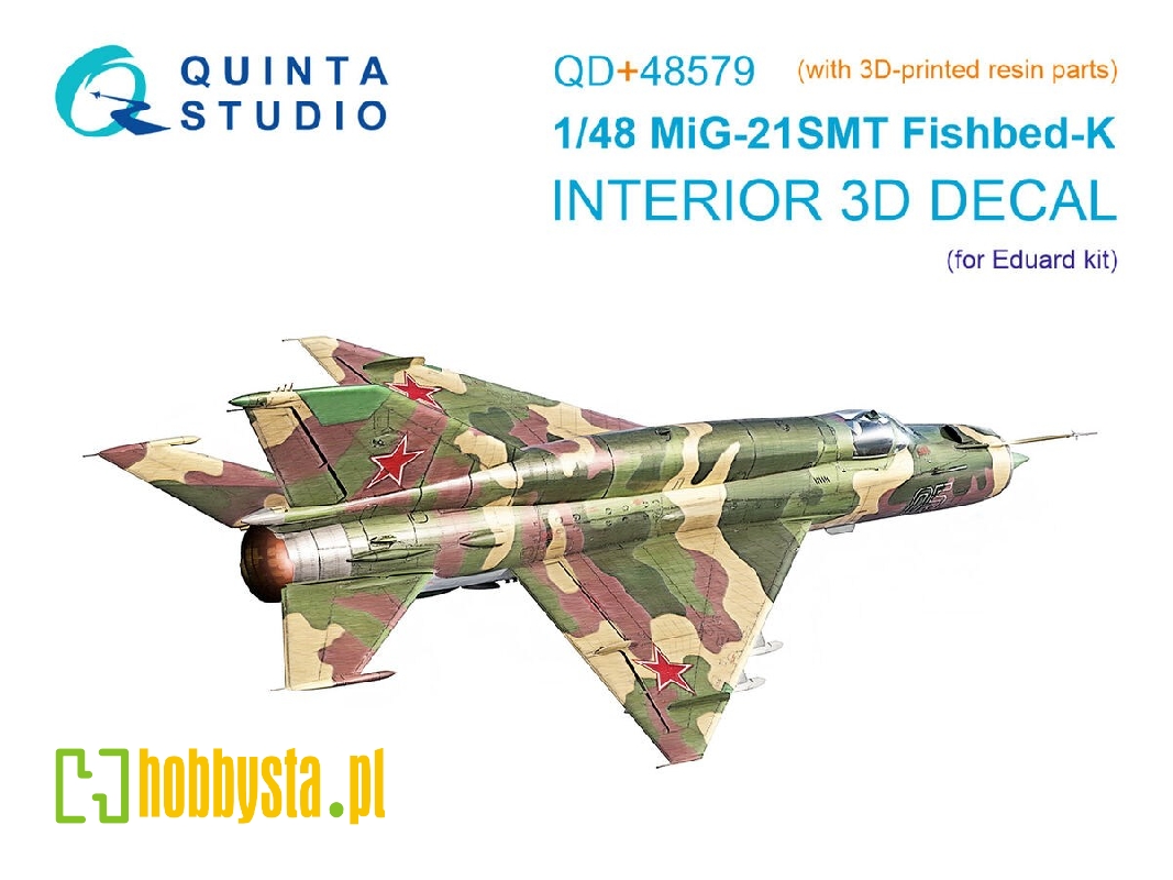 Mig-21 Smt Fishbed-k - 3d-printed & Coloured Interior On Decal Paper With 3d-printed Resin Parts (For Eduard Kits) - image 1