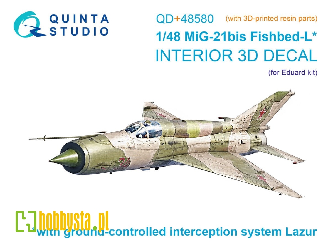 Mig-21 Bis Early Fishbed-l - 3d-printed & Coloured Interior On Decal Paper With 3d-printed Resin Parts (For Eduard Kits) - image