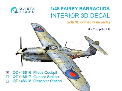 Fairey Barracuda Pilot's Cockpit - 3d-printed & Coloured Interior On Decal Paper With 3d-printed Resin Parts (For Trumpeter Kits