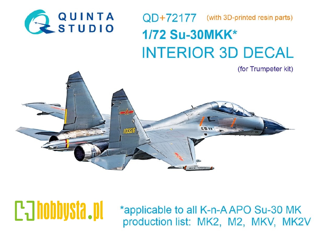Sukhoi Su-30 Mkk - 3d-printed & Coloured Interior On Decal Paper With 3d-printed Resin Part (For Trumepter Kits) - image 1