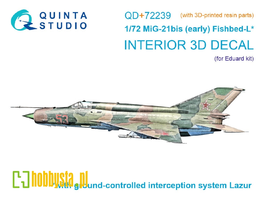 Mig-21 Bis Early - 3d-printed & Coloured Interior With 3d-printed Resin Parts (For Eduard Kits) - image 1