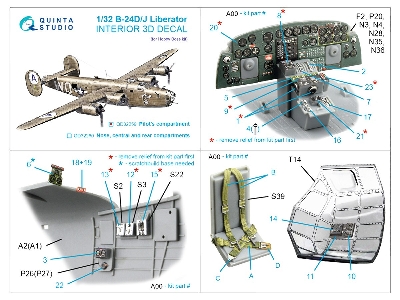 Consolidated B-24 D/J Liberator - Pilot's Compartment 3d-printed & Coloured Interior On Decal Paper (For Hobby Boss Kits) - imag