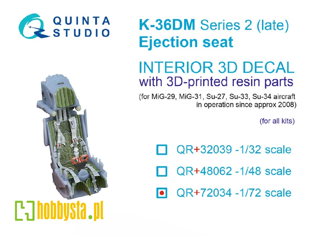 K-36dm Series2 (Late) Ejection Seat - For Mig-29, Mig-31, Su-27, Su-33, Su-34 Aircraft Since 2008 (For All Kits) - image 1