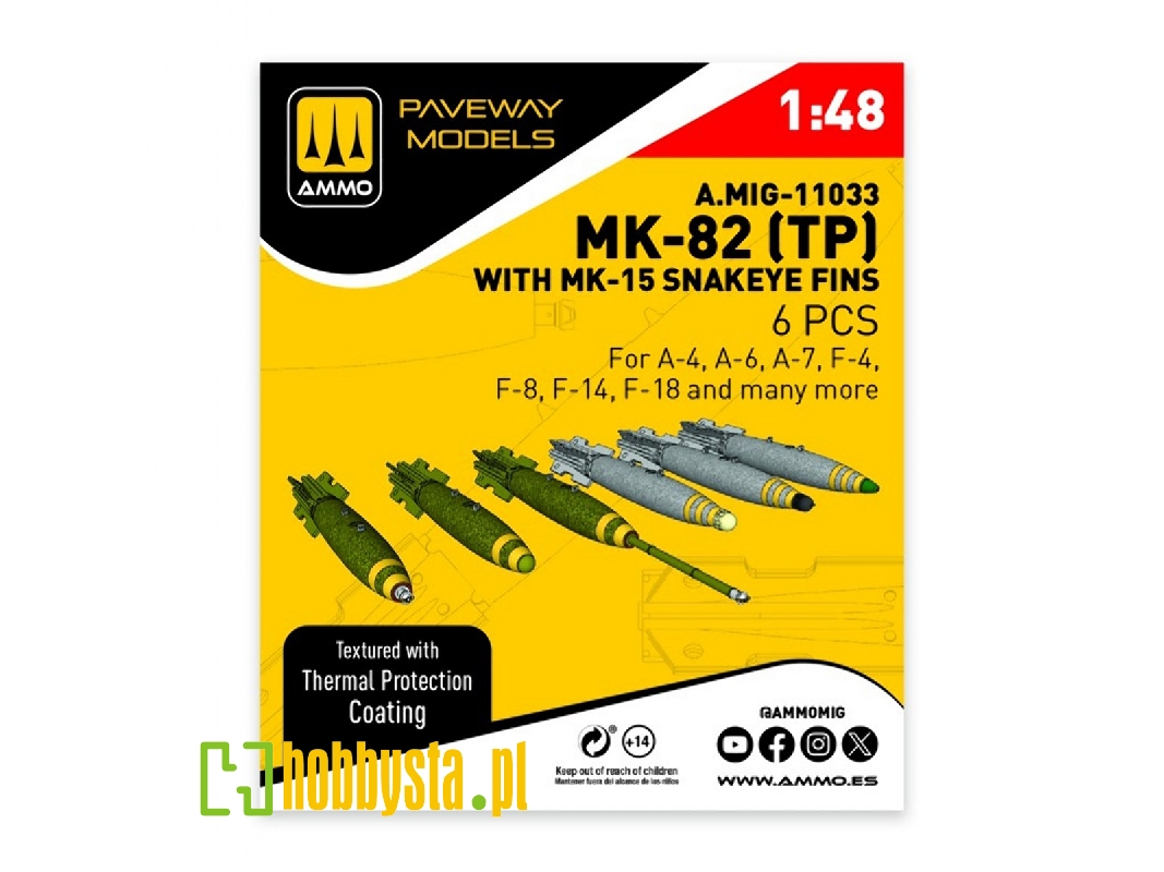 Mk.82 With Thermal Protection And Mk-15 Snakeye Fin (6 Pcs / 3d-printed) - image 1