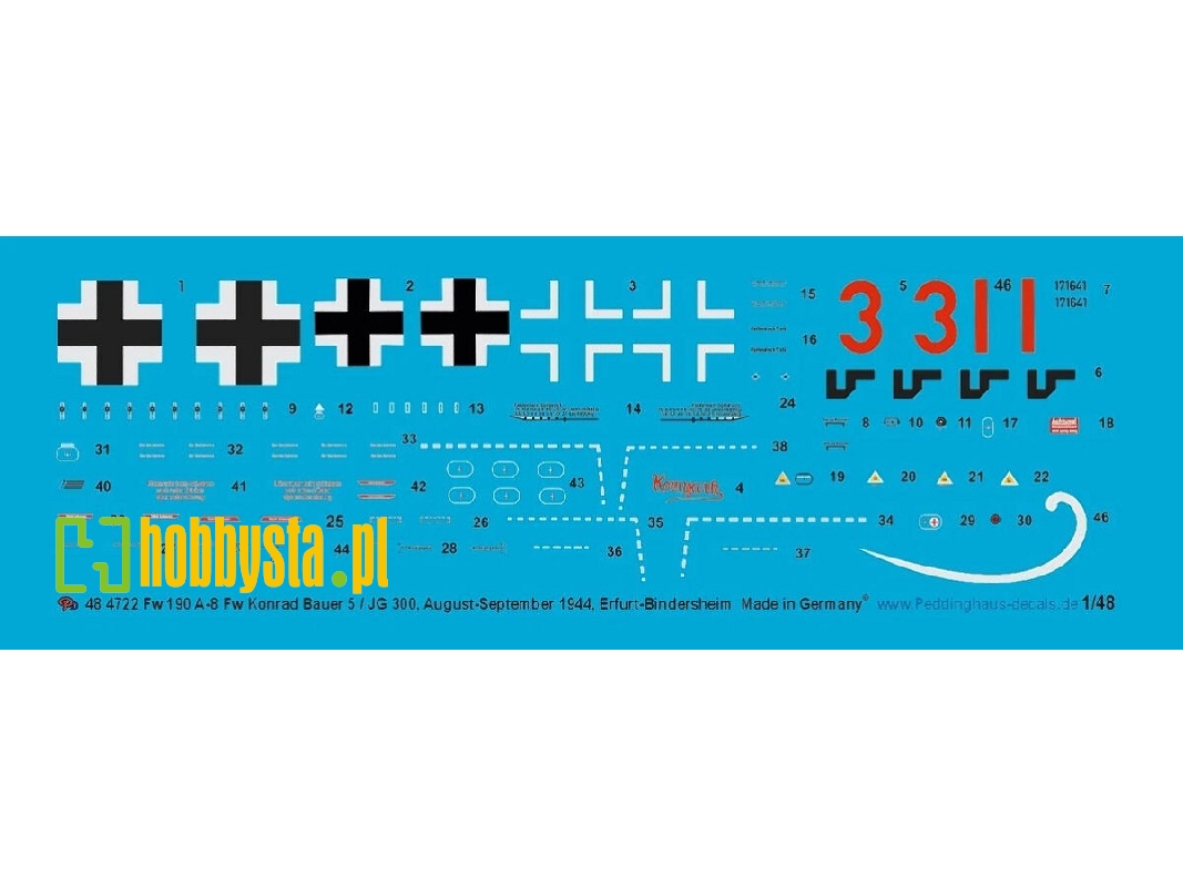 Focke Wulf Fw 190 A-8 - Fw Konrad Bauer 5 / Jg 300 , August-september 1944, Erfurt-bindersleben - image 1