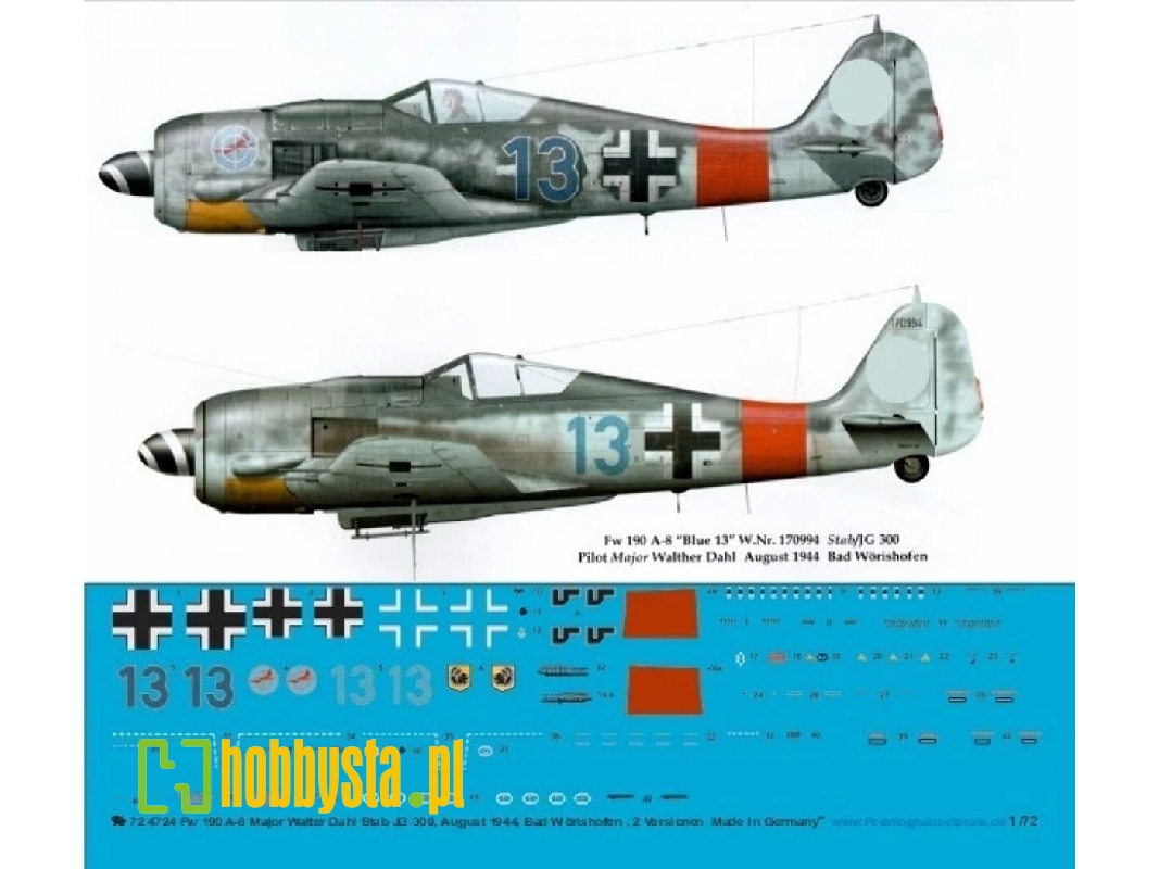 Focke Wulf Fw 190 A-8 - Major Walter Dahl Stab Jg 300 , August 1944 Bad Wörishofen , 2 Versionen - image 1