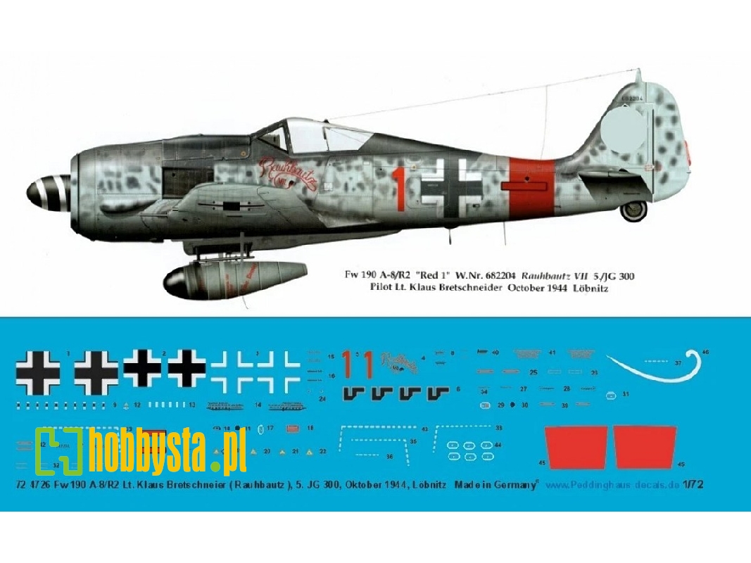 Focke Wulf Fw 190 A-8 / R2 - Lt. Klaus Bretschneier ( Rauhbautz) , 5. Jg 300, October 1944, Löbnitz - image 1