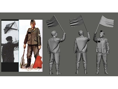 German Wwii Luftwaffe Ground Crew - Men With Flag - image 1