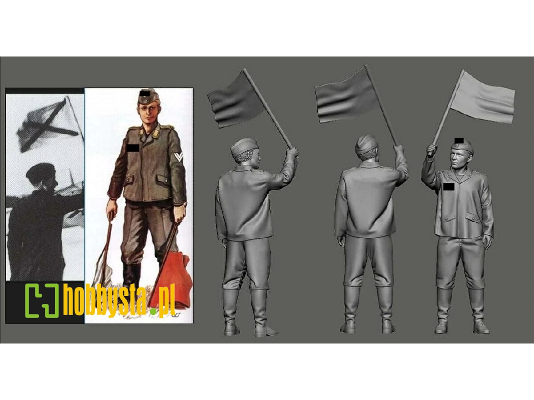 German Wwii Luftwaffe Ground Crew - Men With Flag - image 1