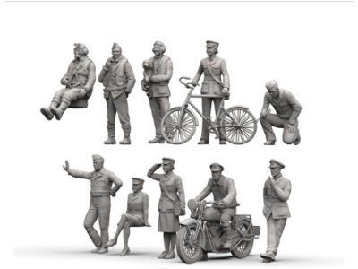 5 Raf Pilots And 5 Ground Crew Members + Bicycle And Motorcycle - image 1