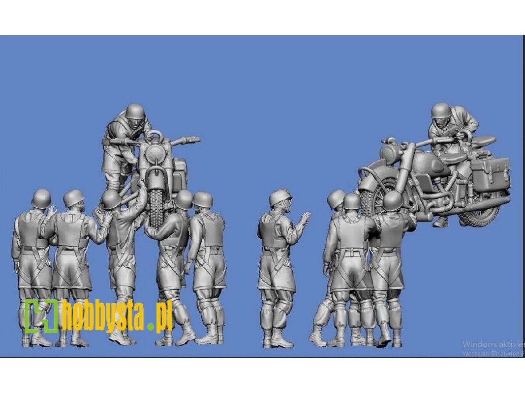 German Wwii Paratroopers Unloading Bmw Motorcycle (6 Figures) - image 1