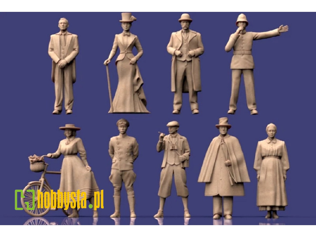 Civilians And 1 Bike - Victorian Era (9 Figures / 3d-printed) - image 1