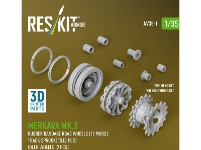 Merkava Mk.3 - 3d-printed Rubber Bandage Road Wheels (12 Pairs) / Track Sprockets (2 Pcs) And Idler Wheels (2 Pcs) (For Meng & H