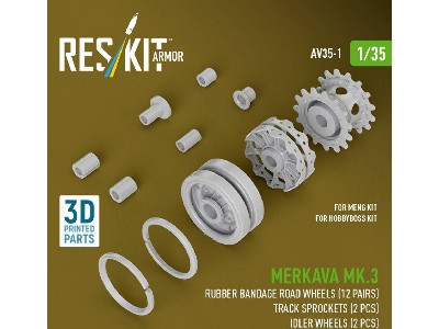 Merkava Mk.3 - 3d-printed Rubber Bandage Road Wheels (12 Pairs) / Track Sprockets (2 Pcs) And Idler Wheels (2 Pcs) (For Meng & H