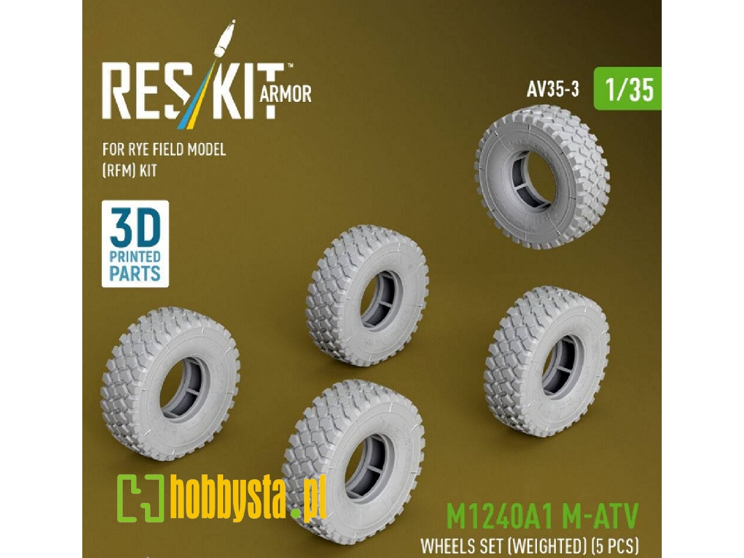 M1240a1 M-atv - 3d Printed Weighted Wheels Set (For Rye Field Model Kits / 5 Pcs) - image 1