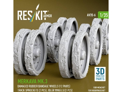 Merkava Mk.3 - 3d-printed Damaged Rubber Bandage Road Wheels (12 Pairs) / Track Sprockets (2 Pcs) And Idler Wheels (2 Pcs) (For 
