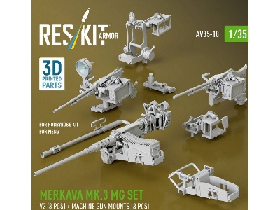 Merkava Mk.3 - Mg Set V2 (3 Pcs) And Machine Gun Mounts (3 Pcs) (For Meng & Hobbyboss Kits / 3d Printed) - image 1