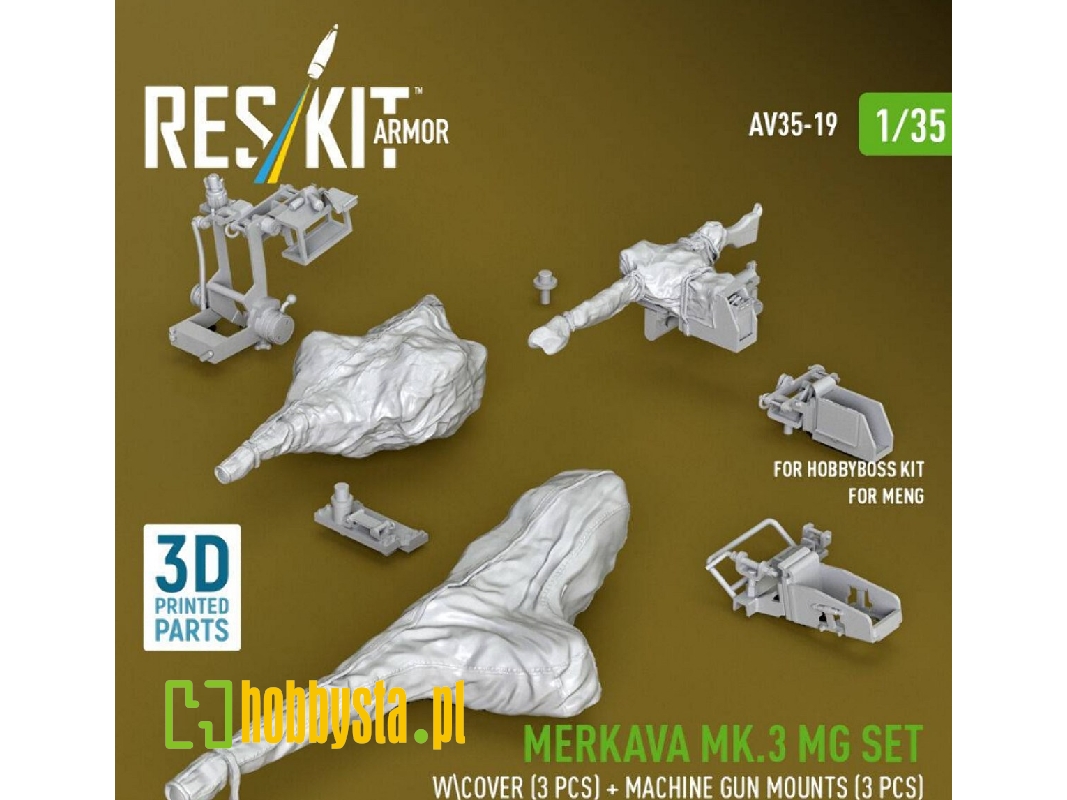 Merkava Mk.3 - Mg Set With Cover (3 Pcs) And Machine Gun Mounts (3 Pcs) (For Meng & Hobbyboss Kits / 3d Printed) - image 1