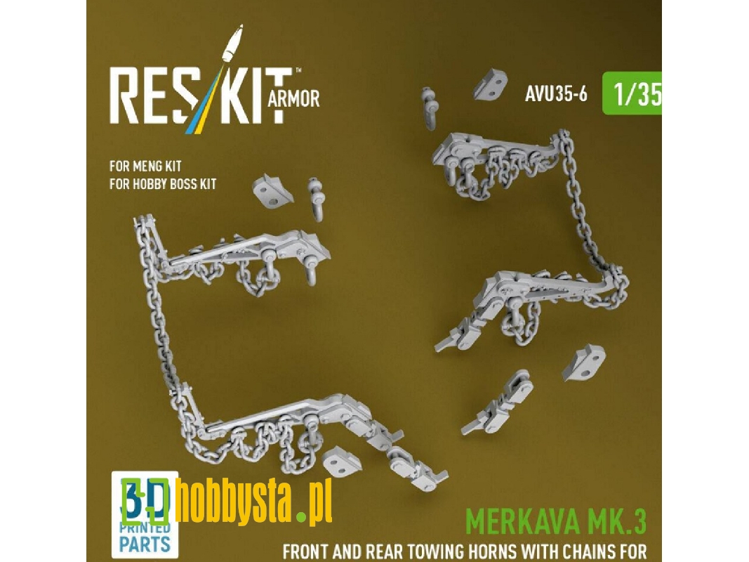 Merkava Mk.3 -  Front And Rear Towing Horns With Chains (For Meng & Hobby Boss Kits / 3d Printed) - image 1