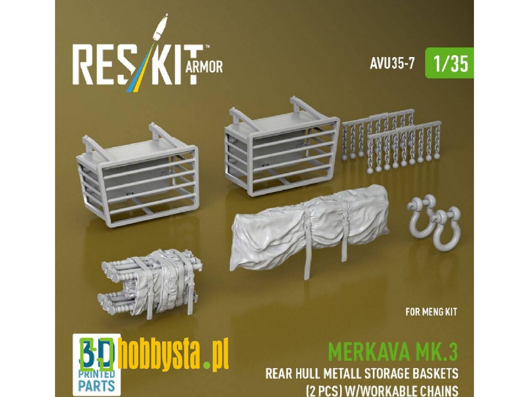 Merkava Mk.3 -  Rear Hull Metall Storage Baskets (2 Pcs) With Workable Chains (For Meng Kits / 3d-printed) - image 1