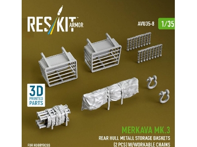 Merkava Mk.3 - Rear Hull Metall Storage Baskets (2 Pcs) With Workable Chains (For Hobby Boss Kits / 3d-printed) - image 1