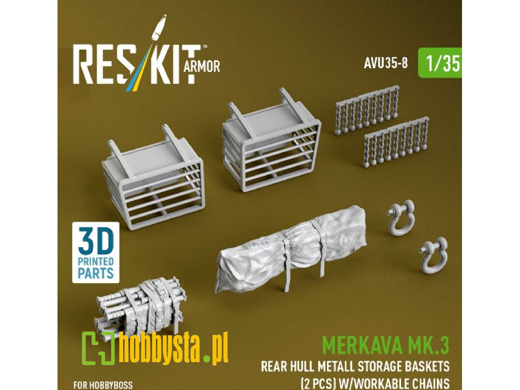 Merkava Mk.3 - Rear Hull Metall Storage Baskets (2 Pcs) With Workable Chains (For Hobby Boss Kits / 3d-printed) - image 1