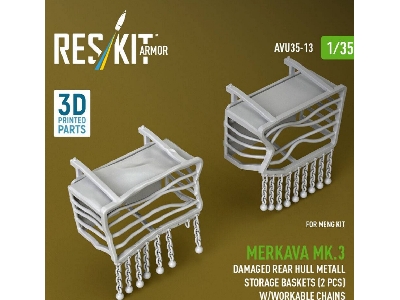 Merkava Mk.3 - Damaged Rear Hull Metall Storage Baskets (2 Pcs) With Workable Chains (For Meng Kits / 3d-printed) - image 1