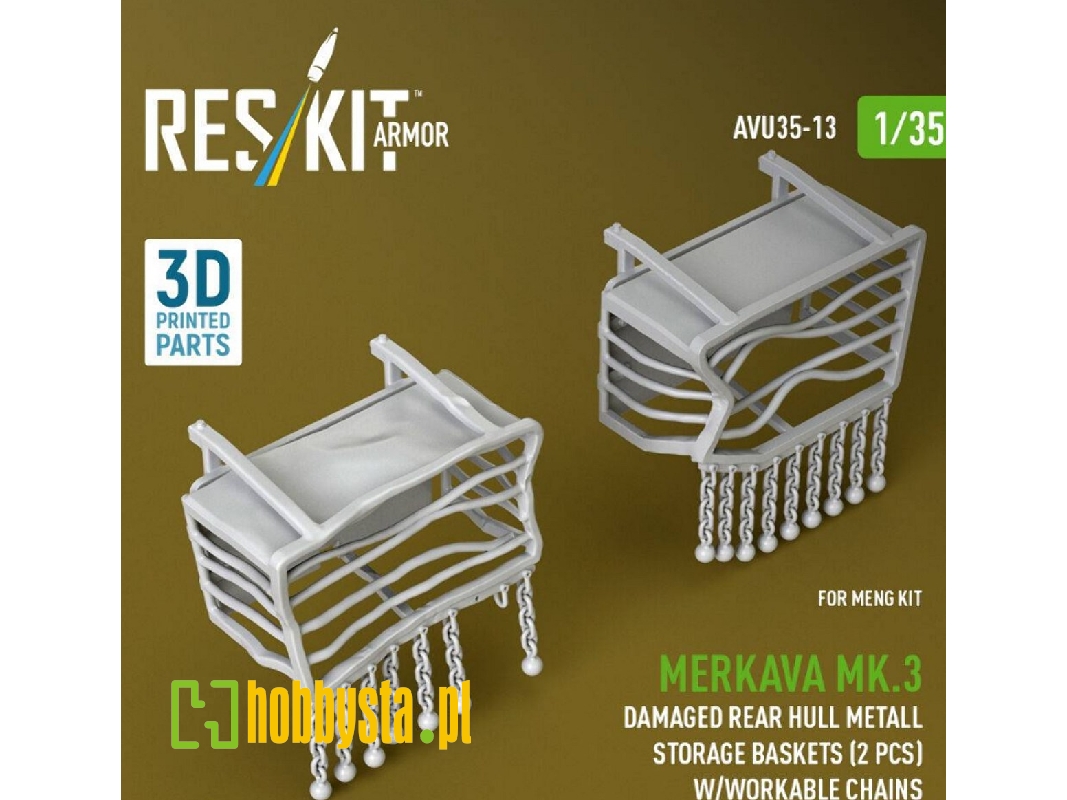 Merkava Mk.3 - Damaged Rear Hull Metall Storage Baskets (2 Pcs) With Workable Chains (For Meng Kits / 3d-printed) - image 1