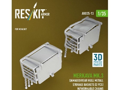 Merkava Mk.3 - Damaged Rear Hull Metall Storage Baskets (2 Pcs) With Workable Chains (For Meng Kits / 3d-printed) - image 2