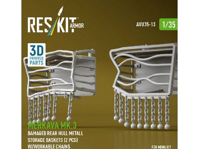 Merkava Mk.3 - Damaged Rear Hull Metall Storage Baskets (2 Pcs) With Workable Chains (For Meng Kits / 3d-printed) - image 3