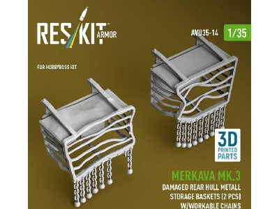 Merkava Mk.3 - Damaged Rear Hull Metall Storage Baskets (2 Pcs) With Workable Chains (For Hobby Boss Kits / 3d-printed) - image 