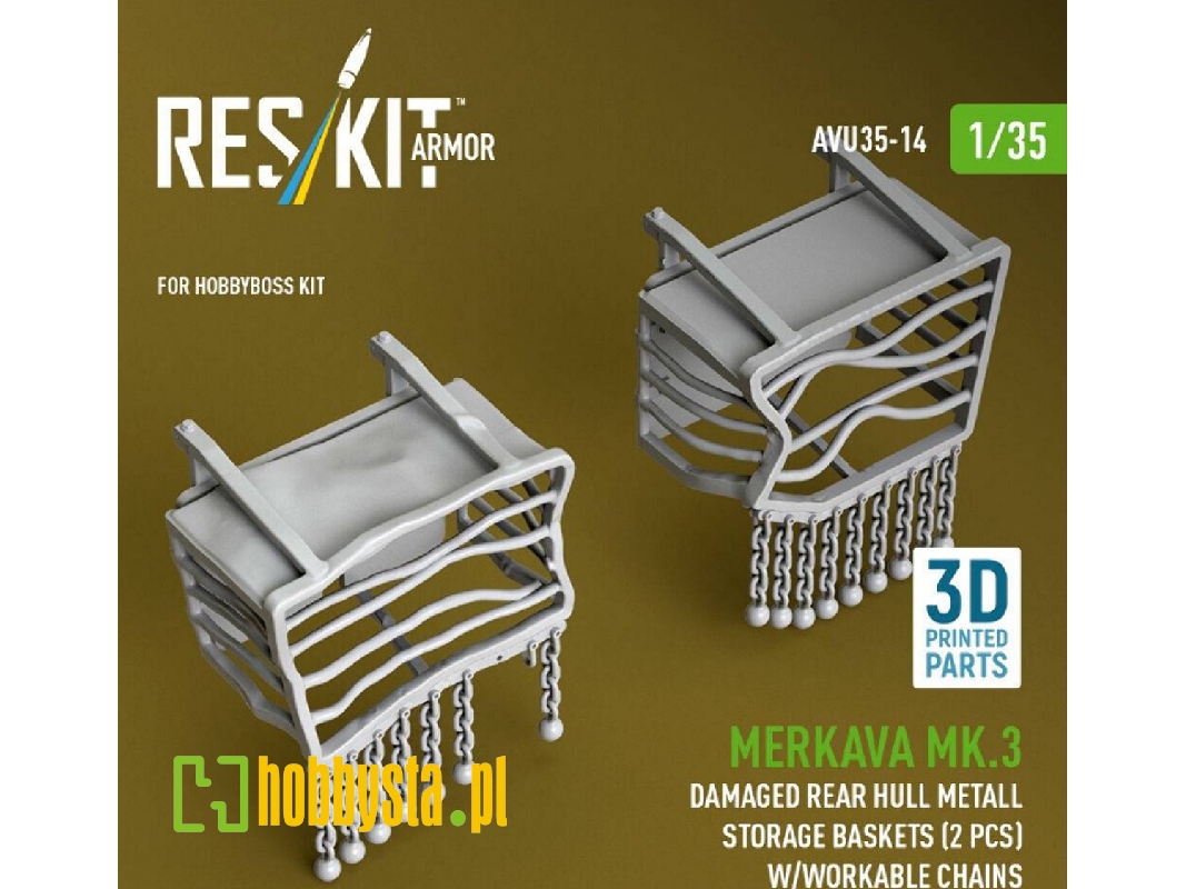 Merkava Mk.3 - Damaged Rear Hull Metall Storage Baskets (2 Pcs) With Workable Chains (For Hobby Boss Kits / 3d-printed) - image 