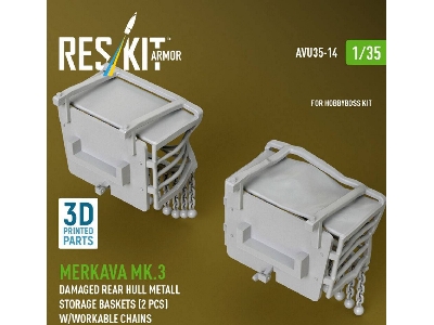 Merkava Mk.3 - Damaged Rear Hull Metall Storage Baskets (2 Pcs) With Workable Chains (For Hobby Boss Kits / 3d-printed) - image 