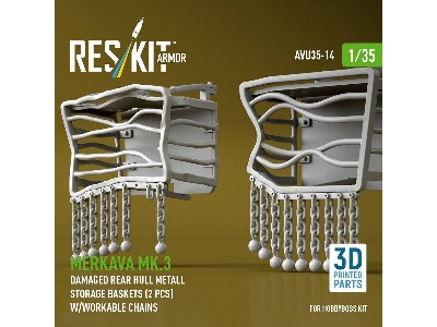 Merkava Mk.3 - Damaged Rear Hull Metall Storage Baskets (2 Pcs) With Workable Chains (For Hobby Boss Kits / 3d-printed) - image 