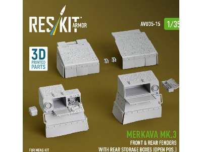 Merkava Mk.3 - Front & Rear Fenders With Rear Storage Boxes / Open Possition (For Meng Kits / 3d-printed) - image 1