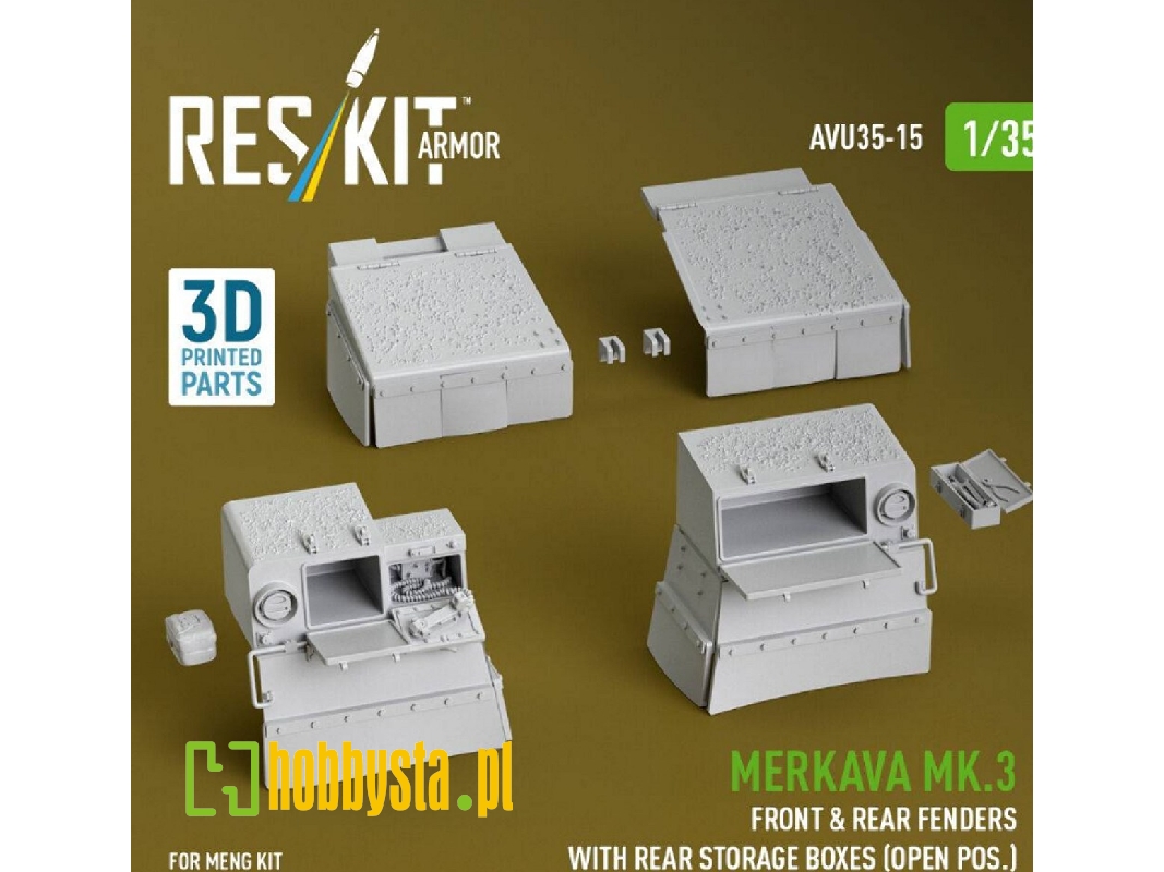 Merkava Mk.3 - Front & Rear Fenders With Rear Storage Boxes / Open Possition (For Meng Kits / 3d-printed) - image 1