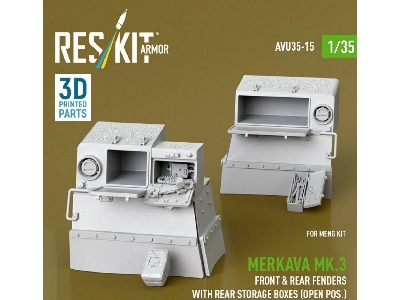 Merkava Mk.3 - Front & Rear Fenders With Rear Storage Boxes / Open Possition (For Meng Kits / 3d-printed) - image 3
