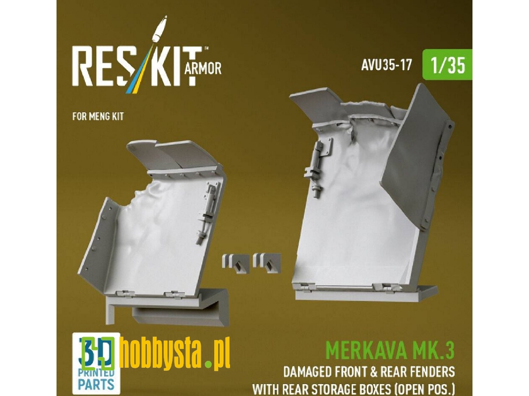 Merkava Mk.3 - Damaged Front & Rear Fenders With Rear Storage Boxes / Open Possition (For Meng Kits / 3d-printed) - image 1