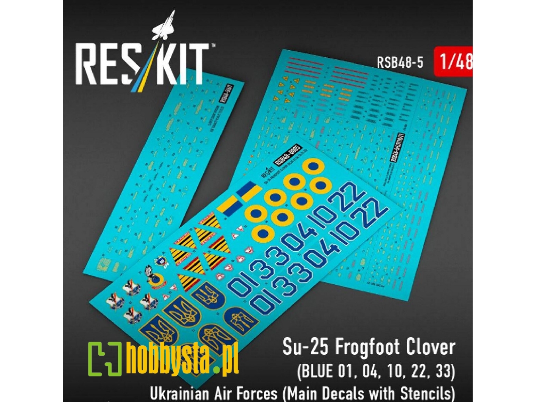 Su-25 Frogfoot - Clover (Blue 01, 04, 10, 22, 33) Ukrainian Air Forces (Main Decals With Stencils) - image 1
