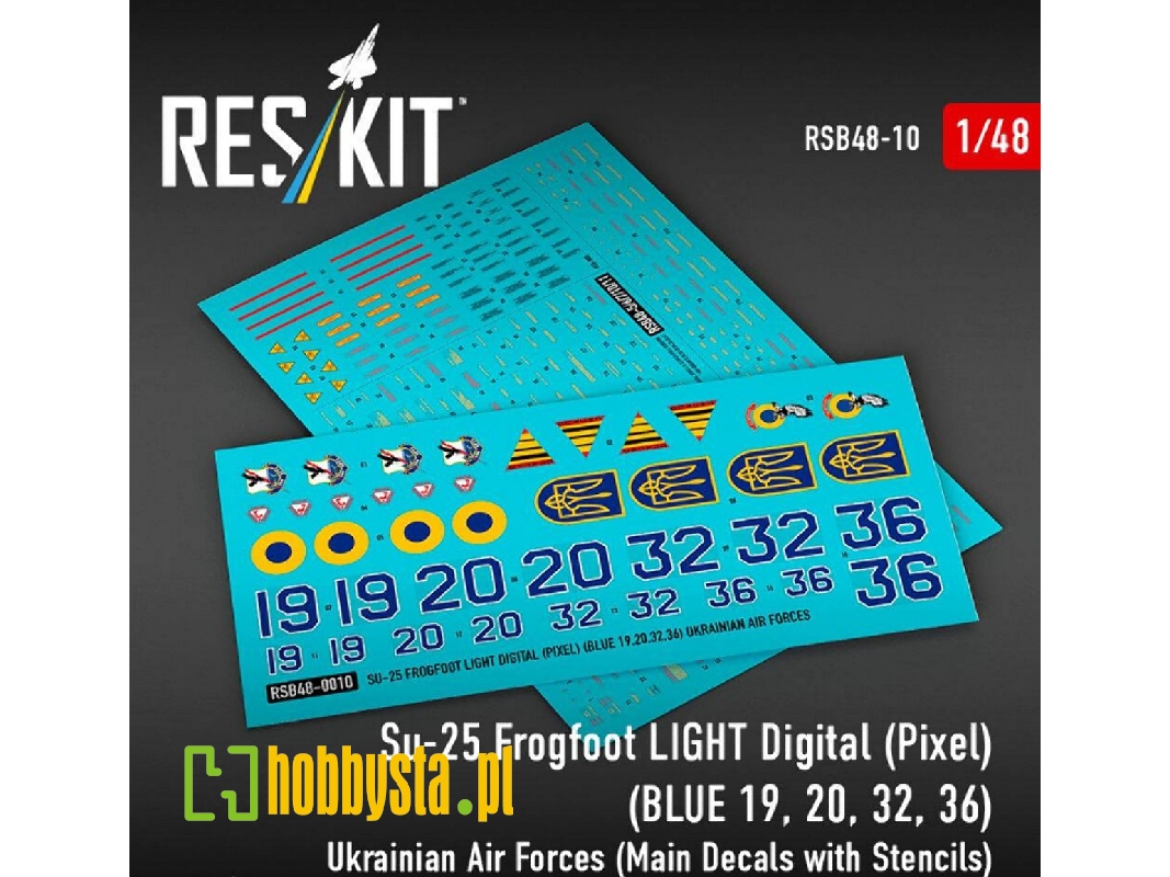 Su-25 Frogfoot - Light Digital (Pixel) (Blue 19, 20, 32, 36) Ukrainian Air Forces (Main Decals With Stencils) - image 1