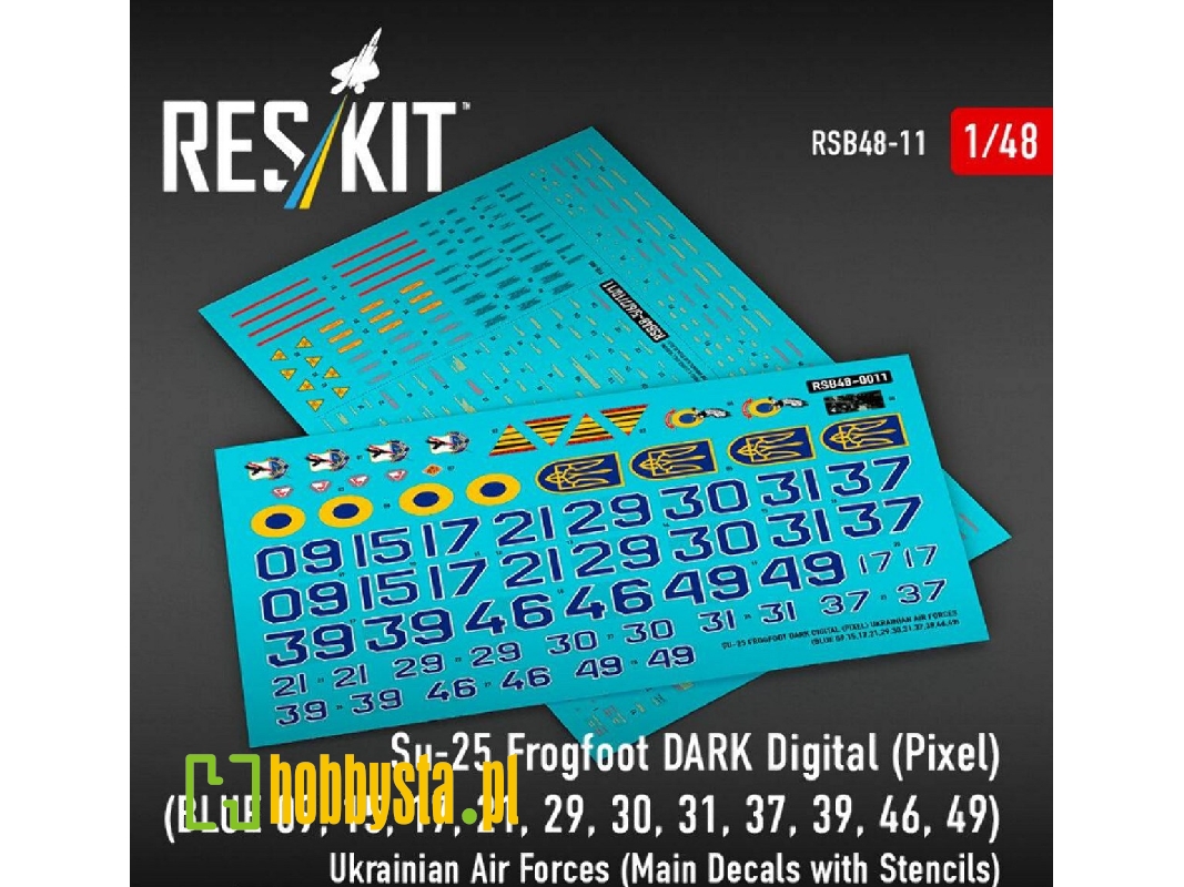 Su-25 Frogfoot - Dark Digital (Pixel) (Blue 09, 15, 17, 21, 29, 30, 31, 37, 39, 46, 49) Ukrainian Air Forces (Main Decals With S