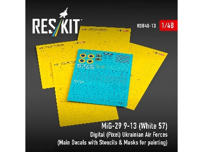 Mig-29 9-13 - (White 57) Digital (Pixel) Ukrainian Air Forces (Main Decals With Stencils & Masks For Painting / 4 Pcs) - image 1